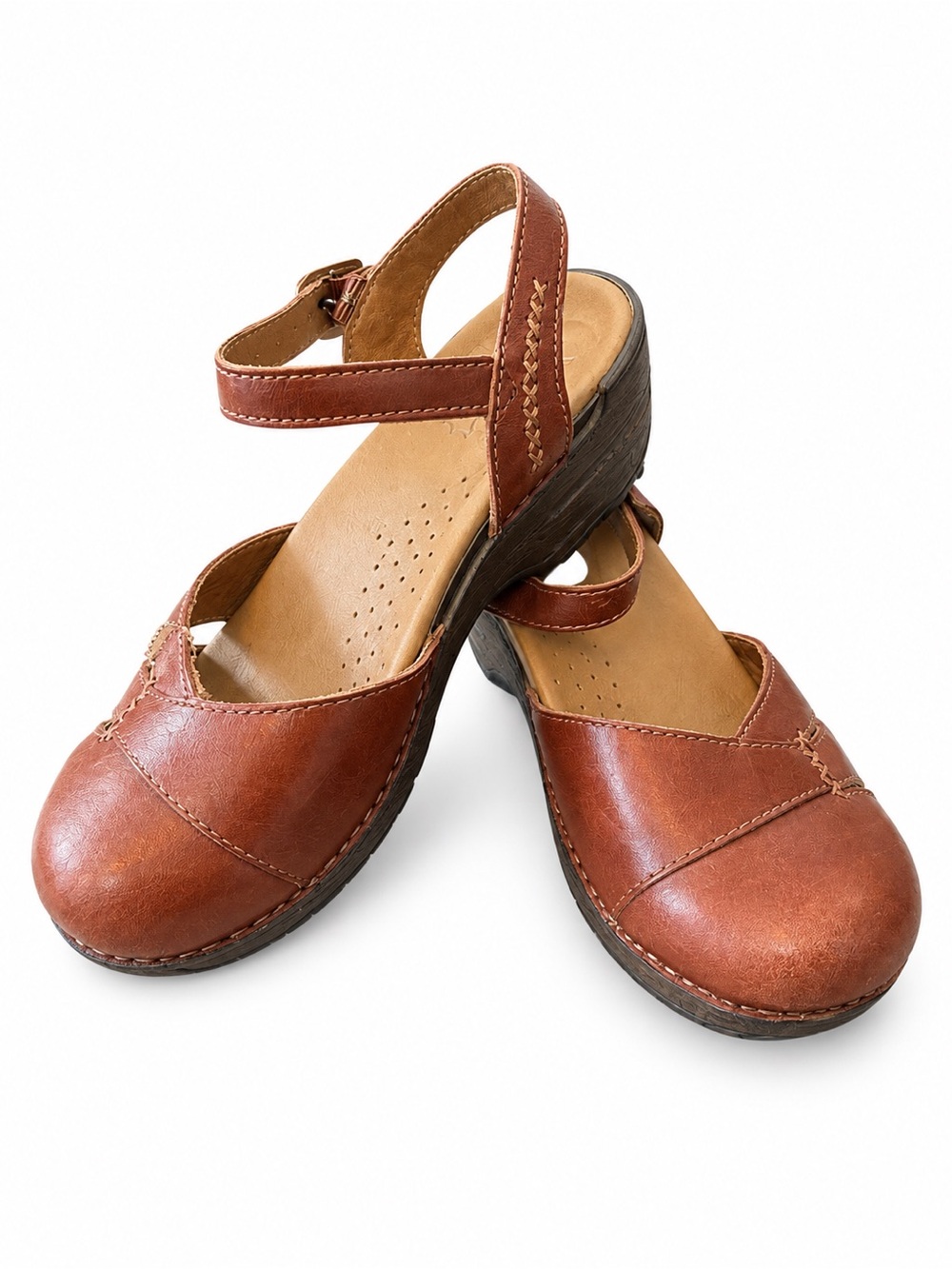Dansko margreta Brown Leather Ankle-Strap Clogs